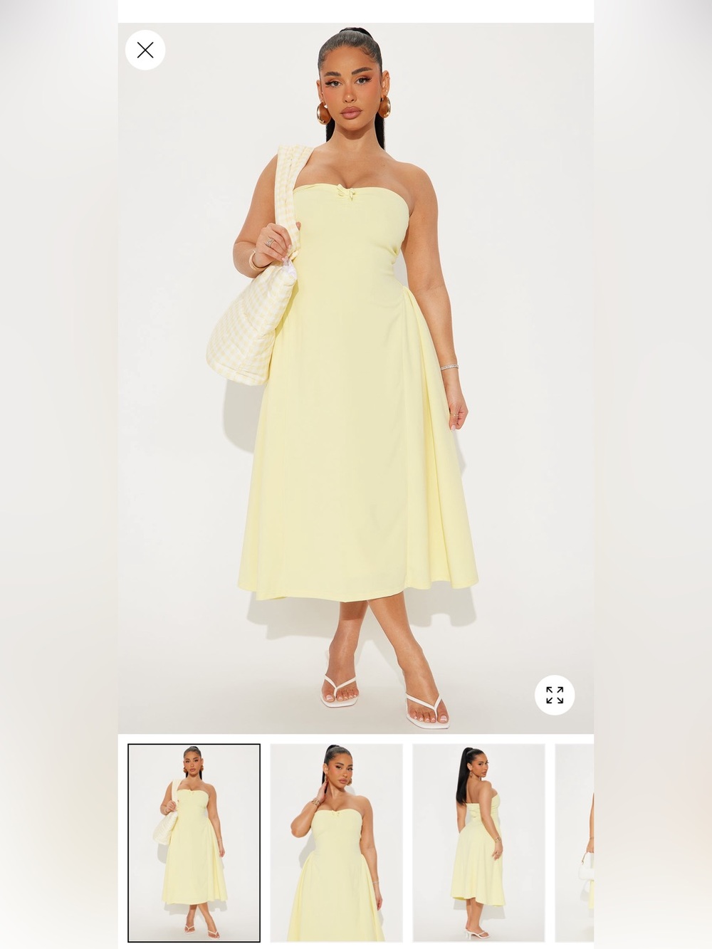 Fashion Nova Strapless Midi Dress in Pale Yellow